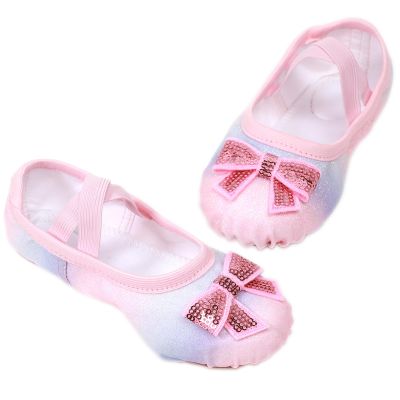 Ballet Shoes Glitter Split-Sole for Girls Toddler Dance Slippers with Elastic Laces (Toddler/Little Kid/Big Kid) Shiny Purplepink 10