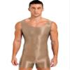 Agoky Men's High Elastic Shiny Oil Glossy Silky Bodysuit Sleeveless Short Jumpsuits Tight Swimsuit Coffee X-Large view 1
