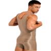 Agoky Men's High Elastic Shiny Oil Glossy Silky Bodysuit Sleeveless Short Jumpsuits Tight Swimsuit Coffee X-Large view 4