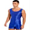 LiiYii Men's Silky Glossy Swimsuit Shiny One-Piece Sleeveless Jumpsuits Sheer Smooth Bodysuits Blue X-Large view 3