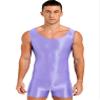 LiiYii Men's Silky Glossy Swimsuit Shiny One-Piece Sleeveless Jumpsuits Sheer Smooth Bodysuits Lavender X-Large view 1
