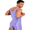LiiYii Men's Silky Glossy Swimsuit Shiny One-Piece Sleeveless Jumpsuits Sheer Smooth Bodysuits Lavender X-Large view 3