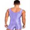 LiiYii Men's Silky Glossy Swimsuit Shiny One-Piece Sleeveless Jumpsuits Sheer Smooth Bodysuits Lavender X-Large view 4