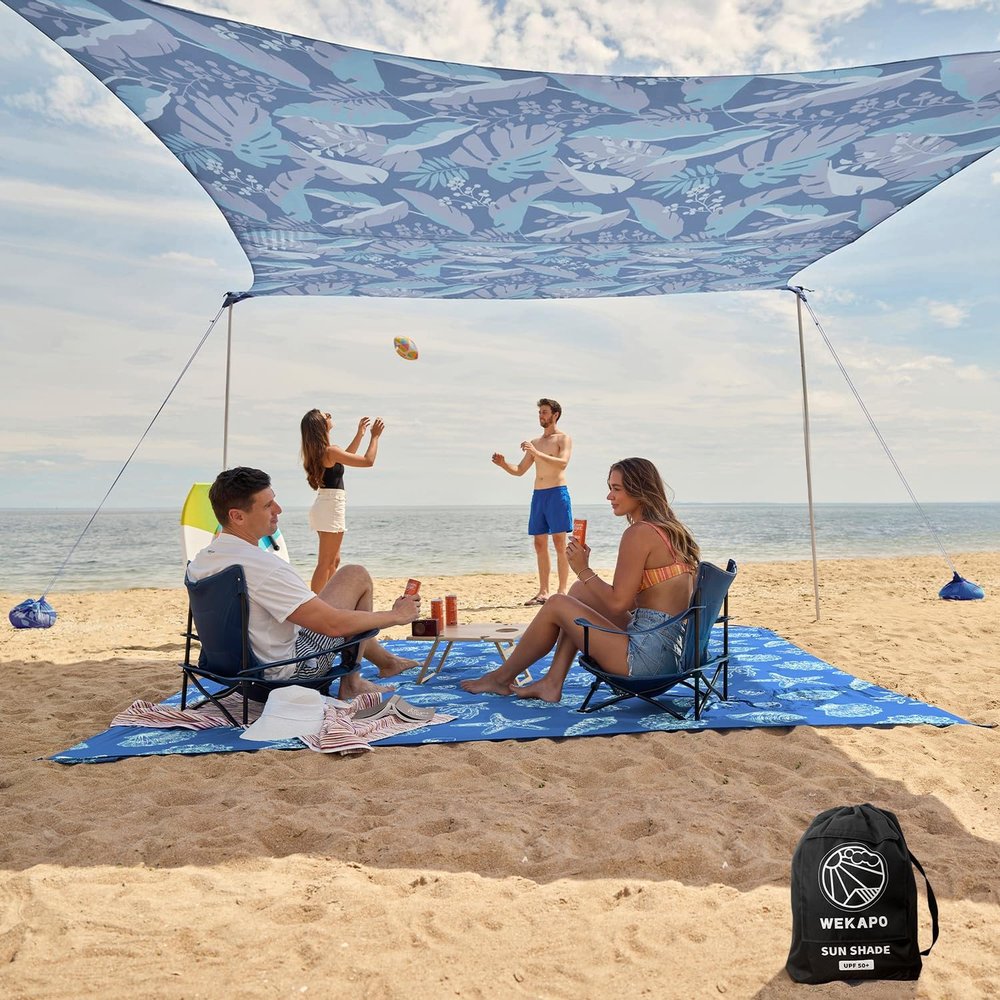 WEKAPO Beach Tent Sun Shelter 8 x 8 FT with Beach Blanket 7 x 8 FT