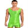 LiiYii Men's Silky Glossy Swimsuit Shiny One-Piece Sleeveless Jumpsuits Sheer Smooth Bodysuits Fluorescent Green X-Large view 1