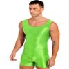 LiiYii Men's Silky Glossy Swimsuit Shiny One-Piece Sleeveless Jumpsuits Sheer Smooth Bodysuits Fluorescent Green X-Large view 2