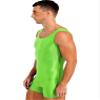 LiiYii Men's Silky Glossy Swimsuit Shiny One-Piece Sleeveless Jumpsuits Sheer Smooth Bodysuits Fluorescent Green X-Large view 3