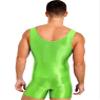 LiiYii Men's Silky Glossy Swimsuit Shiny One-Piece Sleeveless Jumpsuits Sheer Smooth Bodysuits Fluorescent Green X-Large view 4