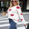 Drvitor Womens Pullover Sweaters Long Sleeve Crewneck Casual Pullover Cute Heart Pattern Knitted Sweater (White&Red,Large) view 2