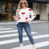 Drvitor Womens Pullover Sweaters Long Sleeve Crewneck Casual Pullover Cute Heart Pattern Knitted Sweater (White&Red,Large) view 4