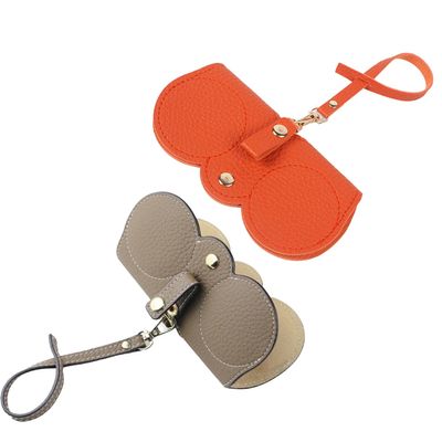 Callancity Soft Leather Sunglasses Bag, Portable Leather Eyeglasses Holder Pouch Travelling Eyeware Organizer Glasses Case (Orange+Khaki)