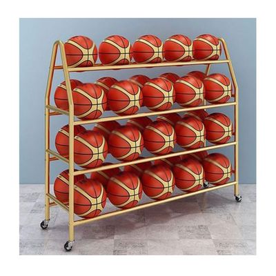 GRRICEPL Basketball Rack, Basketball Shooting Training Rack, Stable Sports Equipment Storage Organizer, Outdoor and Indoor Rolling Balls Cart with Wheels (Color : Gold, Size : 139x38x112cm)