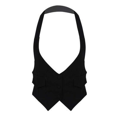 AGJGFM Women Classic Halter Suit Vest Button Down Sleeveless Vest Tuxedo Waistcoat OL Waistcoats Black