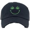 ALLNTRENDS Weed Smile Dad Hat Distressed 420 Cap (Navy Blue) view 1