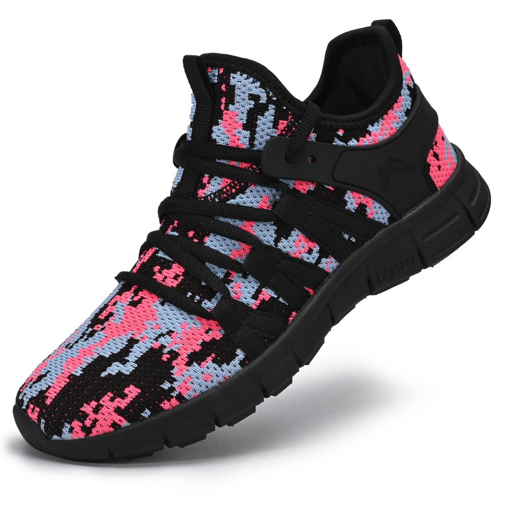 AOE Womens Fashion Running Walking Shoes Ultra Lightweight Breathable Mesh Tennis Shoes Non Slip Athletic Workout Gym Sneakers Camouflage Black 7.5women / 6.5men