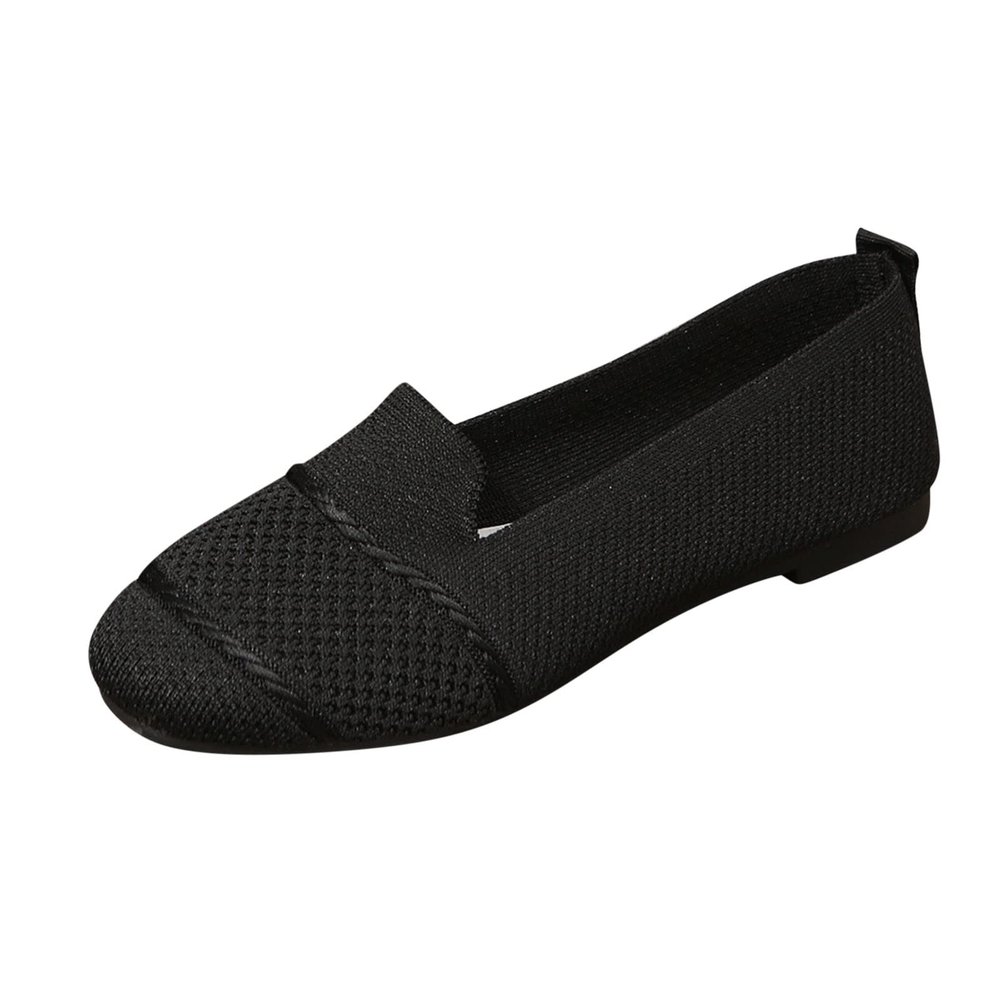 Ladies Fashion Solid Color Breathable Knitted Mesh Flat Casual Single Shoes Men Shoes Casual Fashion Boots (Black, 7.5)