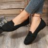 Ladies Fashion Solid Color Breathable Knitted Mesh Flat Casual Single Shoes Men Shoes Casual Fashion Boots (Black, 7.5) view 4