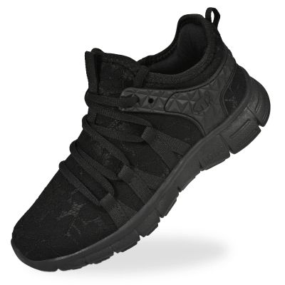 AOE Womens Fashion Running Walking Shoes Ultra Lightweight Breathable Mesh Tennis Shoes Non Slip Athletic Workout Gym Sneakers Lace Black 6women / 5men