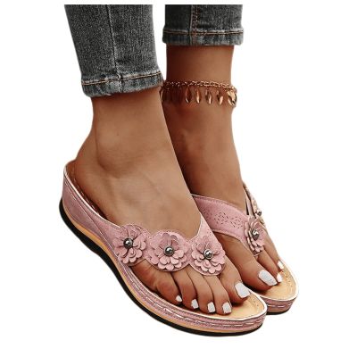 Womens Flip Flops Size 9 Leather Slipper Summer Comfortable Vintage Casual Beach Open Toe Slip on Mules Wedge Sandals
