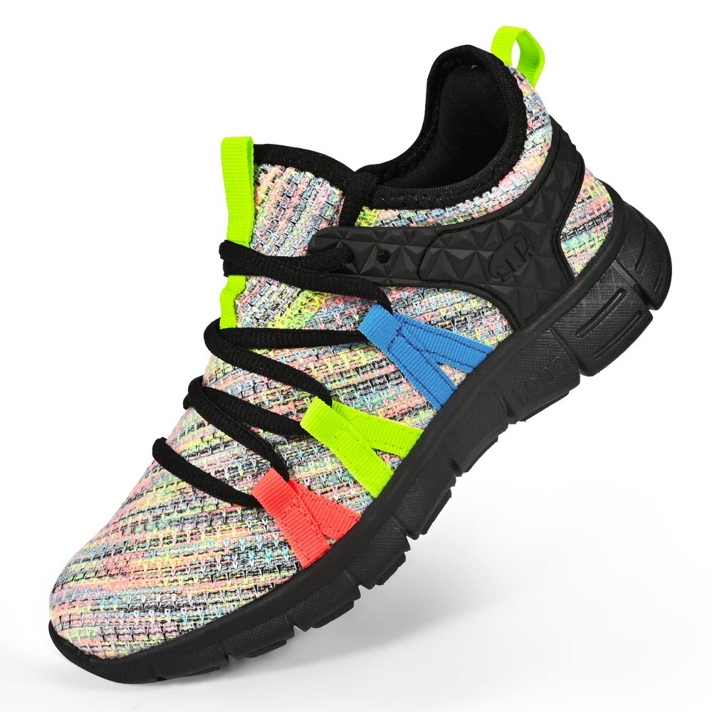 AOE Womens Fashion Running Walking Shoes Ultra Lightweight Breathable Mesh Tennis Shoes Non Slip Athletic Workout Gym Sneakers Lace Colorful 7.5women / 6.5men