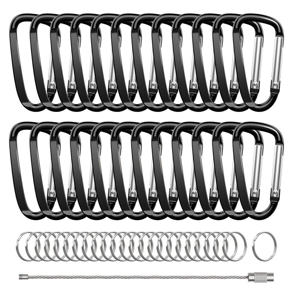 XIECHANEE 2.4" 24pcs Small Carabiner Clip Keychain, Aluminum D Ring Shape Clips with Keyring Keychain Hook