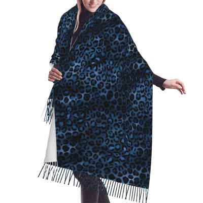 LMNSWDA Blue and Gold Leopard Women's Fashion Cashmere Feel with Tassel Large scarf warm party shawl Wraps