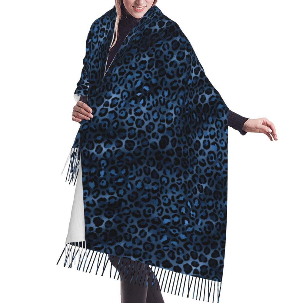LMNSWDA Blue and Gold Leopard Women's Fashion Cashmere Feel with Tassel Large scarf warm party shawl Wraps