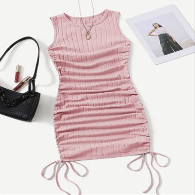 ENVEED Womens Dress Dresses Ruched Drawstring Side Bodycon Dress ENVEED (Color : Dusty Pink, Size : Medium)