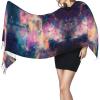LMNSWDA Colorful Galaxy Nebula Watercolor Painting Women's Fashion Cashmere Feel with Tassel Large scarf warm party shawl Wraps view 3