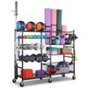4-Tier Dumbbell and Ball Storage Rack Black Metal Wheels
