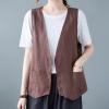 2023 Womens Vest Fashion Casual Sleeveless Button Down Cotton Linen Top Vests Summer Loose V Neck Blazer Jacket Cropped V Neck Vests Outerwear(A Coffee,XX-Large) view 3