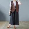 2023 Womens Vest Fashion Casual Sleeveless Button Down Cotton Linen Top Vests Summer Loose V Neck Blazer Jacket Cropped V Neck Vests Outerwear(A Coffee,XX-Large) view 4