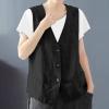 2025, Womens Vest Lightweight Dressy Sleeveless Button Down Cotton Linen Top Vests Plus Size Loose V Neck Blazer Jacket Trendy V Neck Vests Outerwear(B Black,Large) view 2