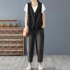 2025, Womens Vest Lightweight Dressy Sleeveless Button Down Cotton Linen Top Vests Plus Size Loose V Neck Blazer Jacket Trendy V Neck Vests Outerwear(B Black,Large) view 4