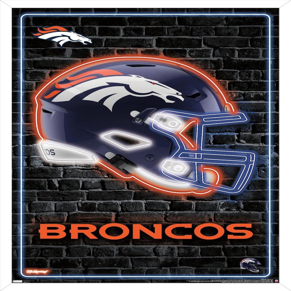 NFL Denver Broncos - Neon Helmet 23 Wall Poster, 34L" x 22.4W", White Framed Version