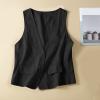 COTECRAM Womens Vest Fashion Sleeveless Button Down Cotton Linen Top Vests Summer Loose V Neck Blazer Jacket Elegant V Neck Vests Outerwear(C Black,Large) view 2
