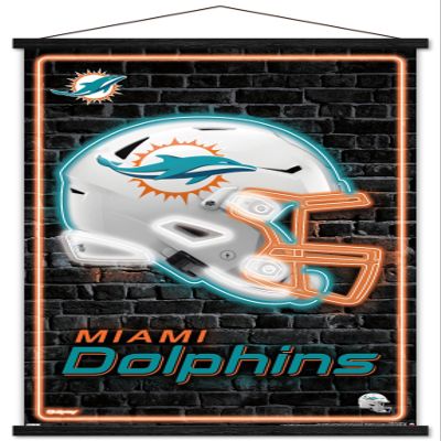 Trends International NFL Miami Dolphins - Neon Helmet 23 Wall Poster, 22.375" x 34", Premium Print and Black Hanger Bundle