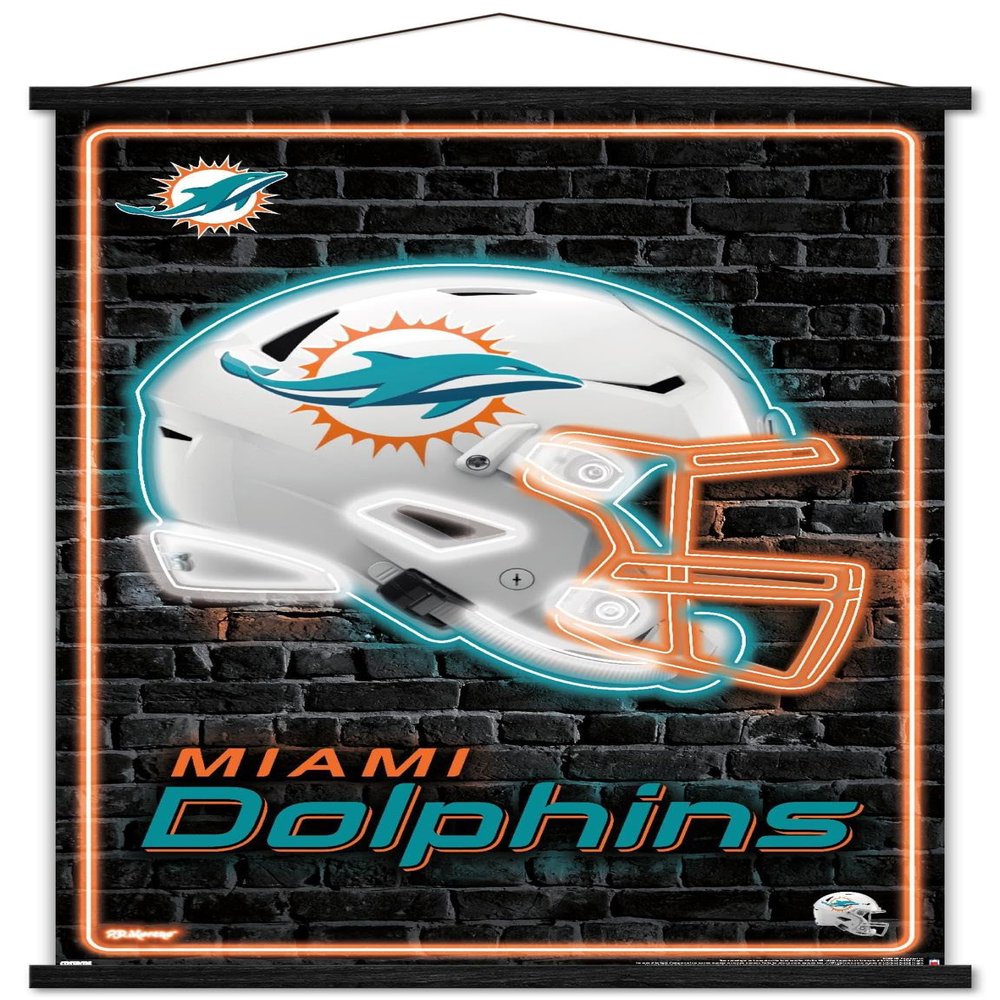 Trends International NFL Miami Dolphins - Neon Helmet 23 Wall Poster, 22.375" x 34", Premium Print and Black Hanger Bundle