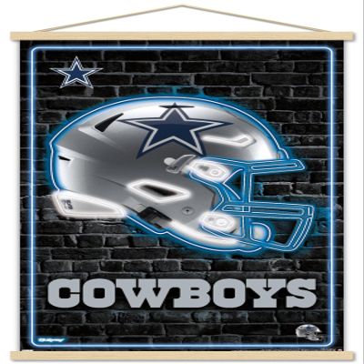 Trends International NFL Dallas Cowboys - Neon Helmet 23 Wall Poster, 22.37" x 34.00", Premium Print and Beechwood Hanger Bundle