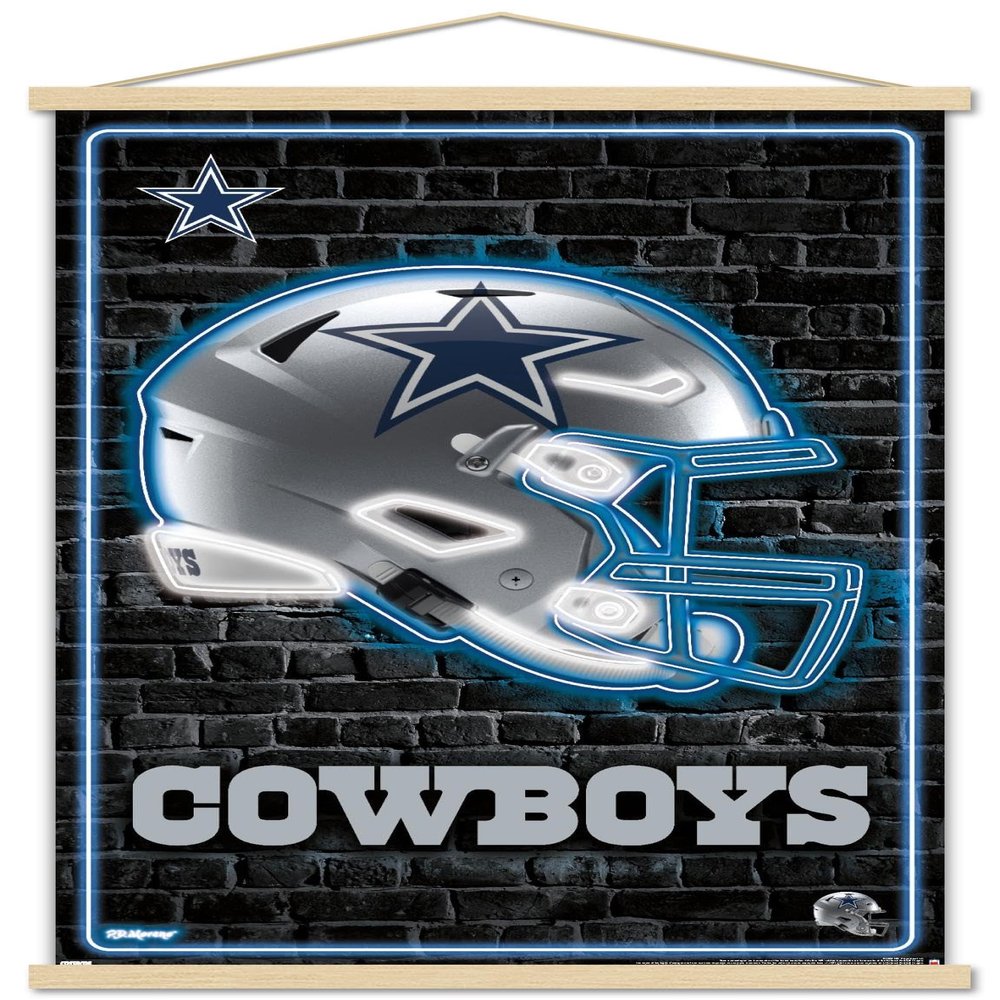 Trends International NFL Dallas Cowboys - Neon Helmet 23 Wall Poster, 22.37" x 34.00", Premium Print and Beechwood Hanger Bundle