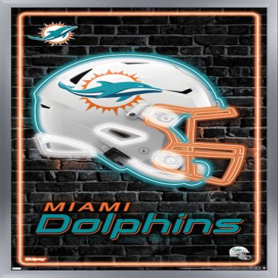 NFL Miami Dolphins - Neon Helmet 23 Wall Poster, 34L" x 22.4W", Silver Framed Version