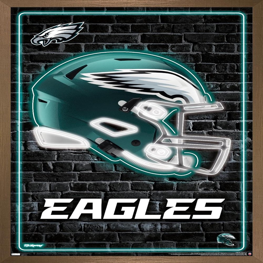 NFL Philadelphia Eagles - Neon Helmet 23 Wall Poster, 34L" x 22.4W", Bronze Framed Version