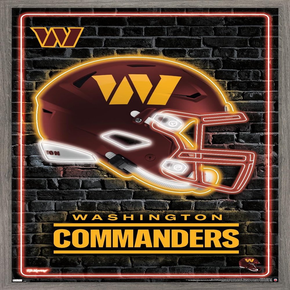 NFL Washington Commanders - Neon Helmet 23 Wall Poster, 22.4L" x 14.7W", Barnwood Framed Version