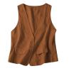 2023 Womens Vest Fashion Casual Sleeveless Button Down Cotton Linen Top Vests Summer Loose V Neck Blazer Jacket Cropped V Neck Vests Outerwear(C Brown,X-Large) view 1
