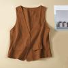 2023 Womens Vest Fashion Casual Sleeveless Button Down Cotton Linen Top Vests Summer Loose V Neck Blazer Jacket Cropped V Neck Vests Outerwear(C Brown,X-Large) view 2