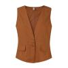 2023 Womens Vest Fashion Casual Sleeveless Button Down Cotton Linen Top Vests Summer Loose V Neck Blazer Jacket Cropped V Neck Vests Outerwear(C Brown,X-Large) view 3