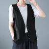 2023 Womens Vest Fashion Casual Sleeveless Button Down Cotton Linen Top Vests Summer Loose V Neck Blazer Jacket Cropped V Neck Vests Outerwear(A Black,Medium) view 2