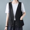 2023 Womens Vest Fashion Casual Sleeveless Button Down Cotton Linen Top Vests Summer Loose V Neck Blazer Jacket Cropped V Neck Vests Outerwear(A Black,Medium) view 3