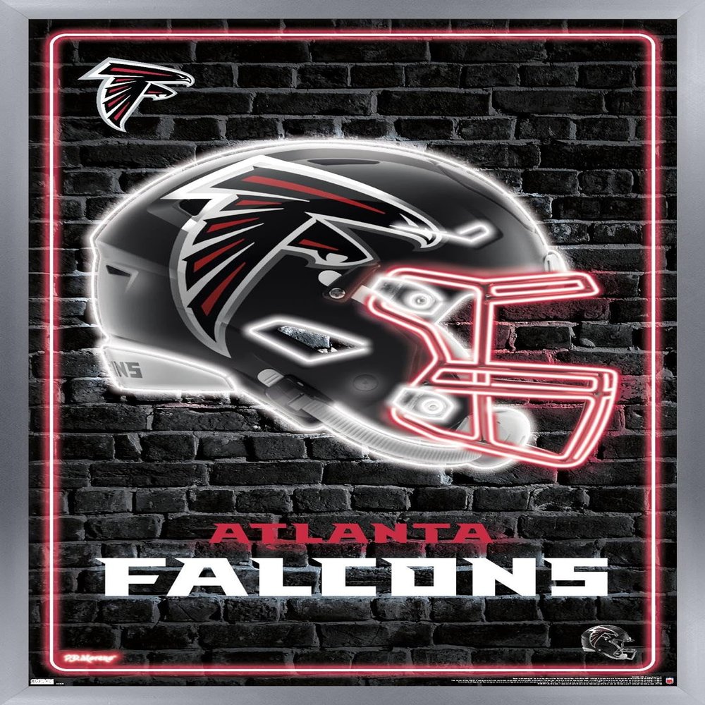 Trends International NFL Atlanta Falcons - Neon Helmet 23 Wall Poster, 34L x 22.4W, Silver Framed Version