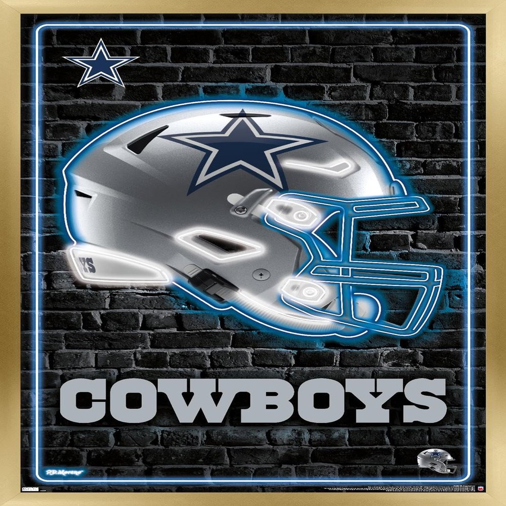 NFL Dallas Cowboys - Neon Helmet 23 Wall Poster, 22.4L" x 14.7W", Gold Framed Version